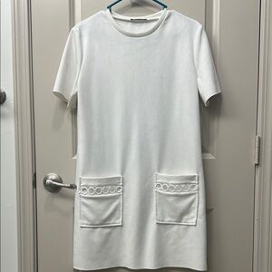 Zara White Short Sleeve Dress with Pockets